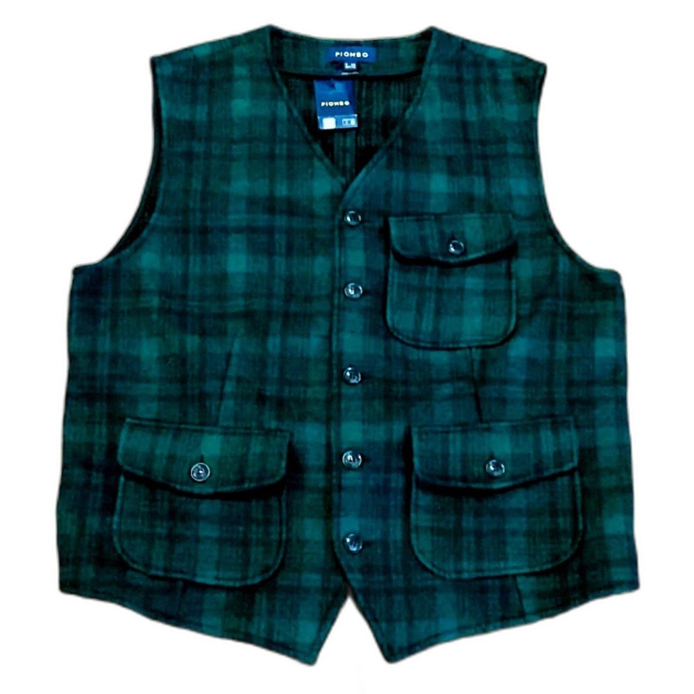 Piombo Hunting Vest Front Button Men's XXL Green Plaid Front Pockets NWT